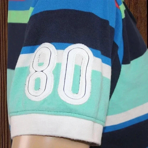 AKOO Polo Green Blue Red Navy White Multicolor Stripe Shirt White Log L - Picture 2 of 7